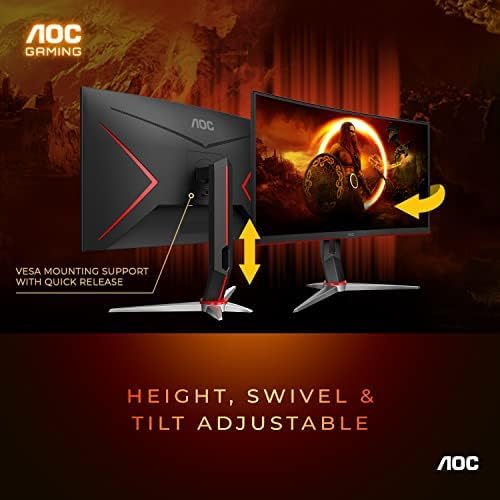 AOC C27G2Z 27" Curved Frameless Ultra-Fast Gaming Monitor, FHD 1080p, 0.5ms 240Hz, FreeSync, 2x HDMI 2.0, 1x Display Port, Height Adjustable, Xbox PS5 Switch Ready, 3-Year Zero-Bright-Dot