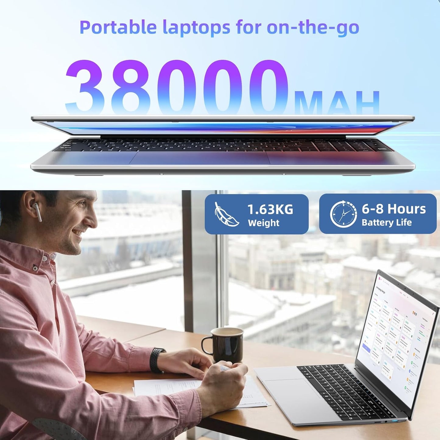 jumper Laptop Computer, 16GB RAM, 640GB Storage, Laptop with Office 365 One Year, Quad Core N95 CPU, 2.4G+5G WiFi, FHD 1920x1080 Display, 38WH Battery, 2 Speakers, Portable 15.6 Inch Laptops.