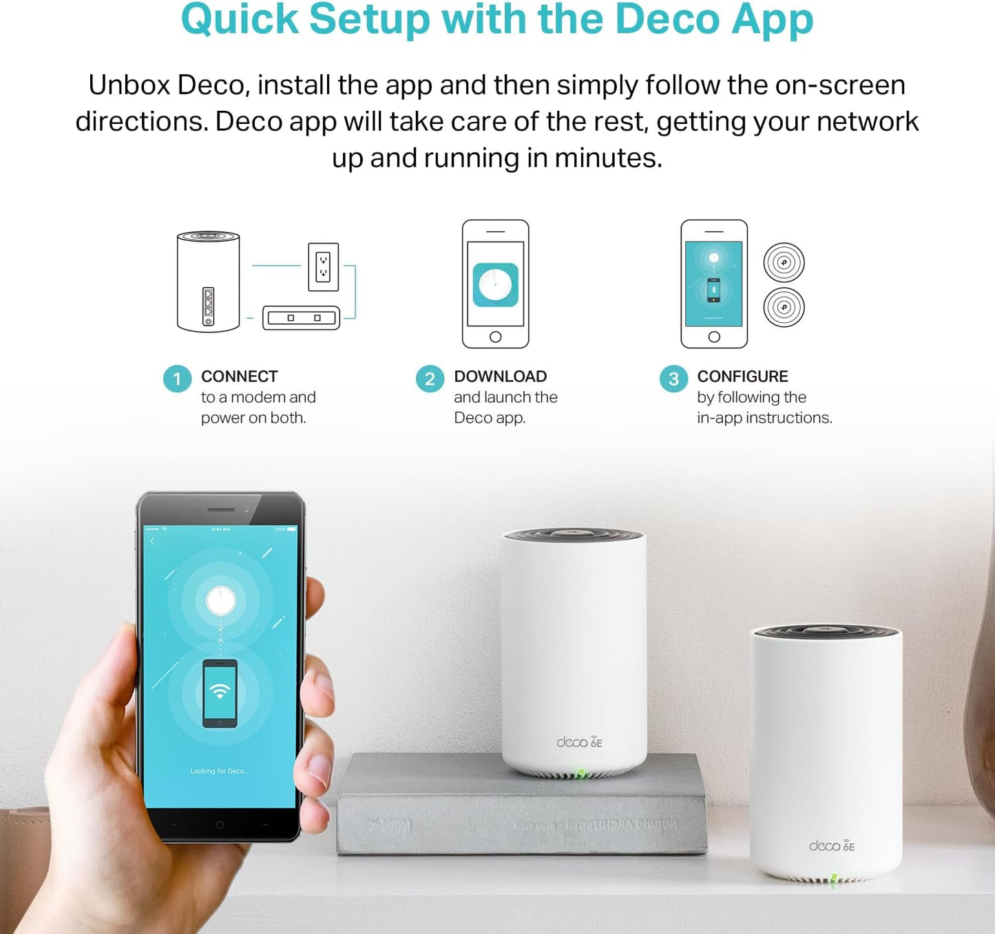 TP-Link Deco AXE5400 Tri-Band WiFi 6E Mesh System – Wi-Fi up to 7200 Sq.Ft, Engadget Rated Best Mesh For Most People, Replaces WiFi Router and Extender, AI-Driven Mesh New 6GHz Band, 3-Pack(Deco XE75)