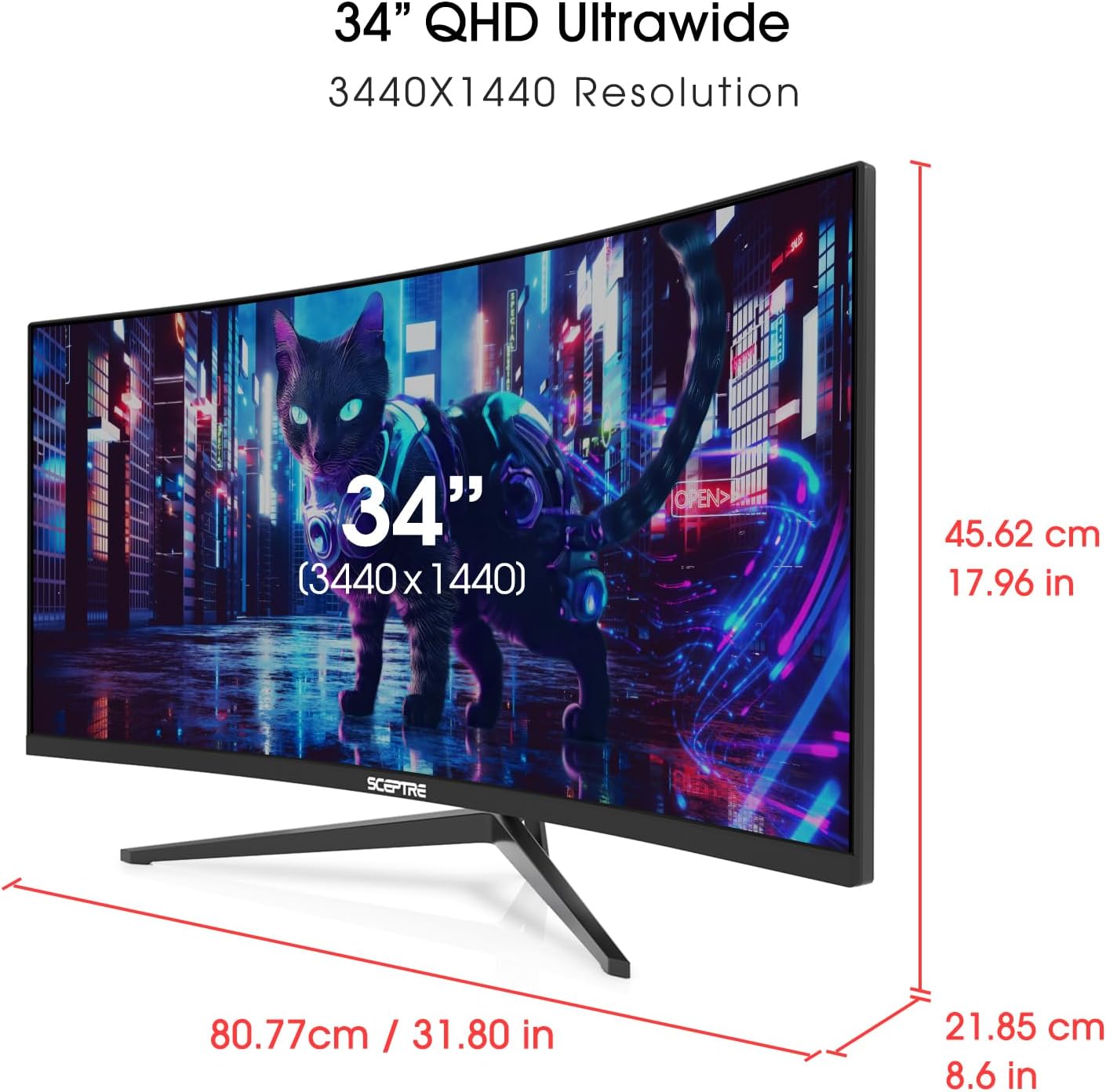 Sceptre 34-Inch Curved Ultrawide WQHD Monitor 3440 x 1440 R1500 up to 165Hz DisplayPort x2 99% sRGB 1ms Picture by Picture, Machine Black 2023 (C345B-QUT168)