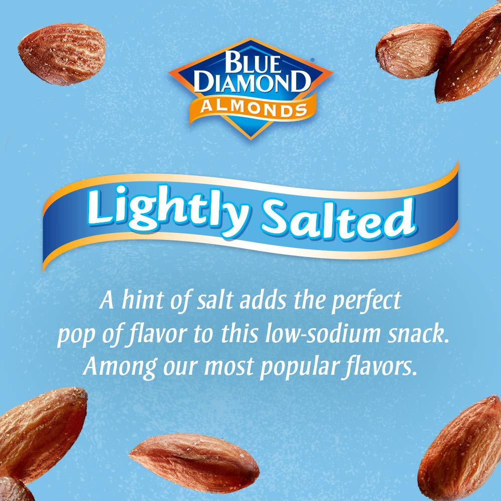 Blue Diamond Almonds, Low Sodium, Lightly Salted Flavored Snack Nuts, Single Serve Bags (1.5 Oz. Tubes, Pack of 12)